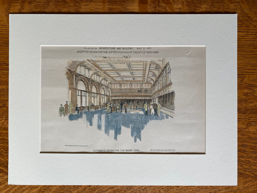 Coffee Exchange, Boardroom, New York, 1890, R Gibson, Original Plan Hand Colored -