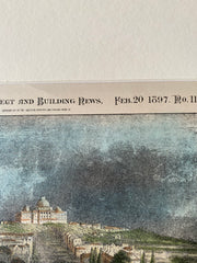 View of Washington DC from the White House, 1897, Original Hand Colored -