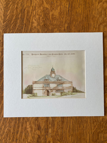 Stable for Henry Doherty, Paterson, NJ, 1890, C Edwards, Original Hand Colored -