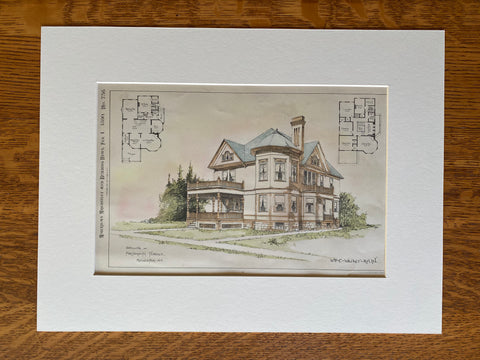 House on Portsmouth Terrace, Rochester, NY, 1890, Original Hand Colored -