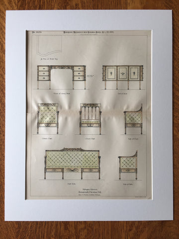 Mahogany Furniture, Homecroft Chestnut Hill, 1895, Original Hand Colored -