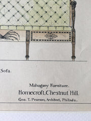 Mahogany Furniture, Homecroft Chestnut Hill, 1895, Original Hand Colored -
