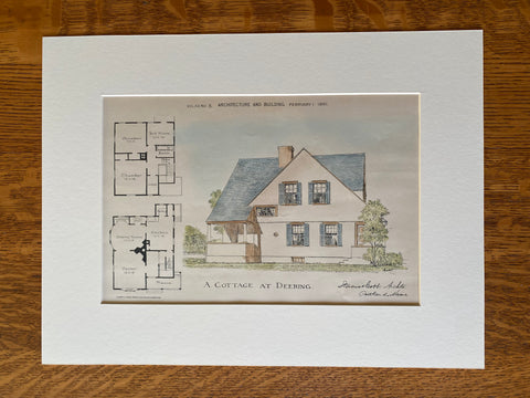 Cottage at Deering, Portland, Maine, 1890, Stevens & Cobb, Original Hand Colored -