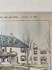 House at Portland, Maine, 1890, Stevens & Cobb, Original Hand Colored -