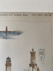 Lighthouses of Maine; Bass Harbor, Halfway Rock etc, 1890, Original Hand Colored -