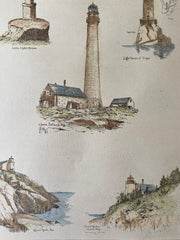 Lighthouses of Maine; Bass Harbor, Halfway Rock etc, 1890, Original Hand Colored -