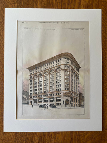 Office Building, Boston, MA, 1890, C H Blackall, Original Hand Colored -