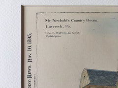 Newbold Country House, Laverock, PA, 1895, Geo. Pearson, Original Hand Colored -