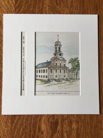 First Church, Northampton, MA, 1895, Hand Colored Original -