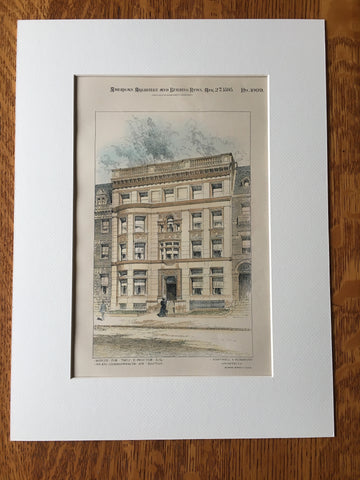 House for T E Proctor, 273 Commonwealth Ave, Boston, 1895, Hand Colored Original -