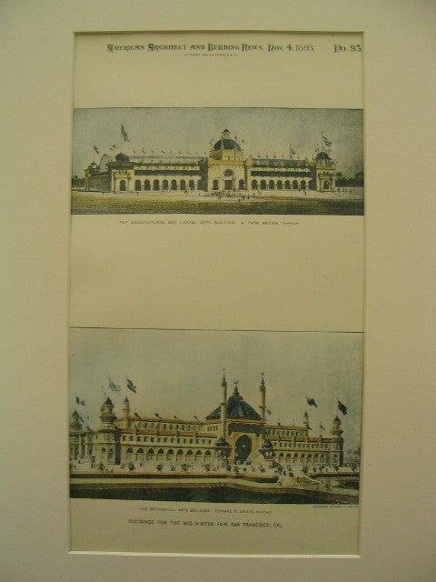 Buildings for the Mid-Winter Fair (Manufactures/Liberal Arts Bldg and Mechanical Arts Bldg), San Francisco, CA, 1893, A. Page Brown and Edward R. Swain