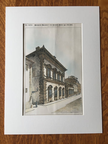 Pandolfini Palace, Florence, Italy, 1895, Hand Colored Original -