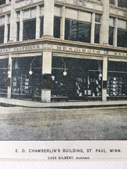 E D Chamberlin Building, St Paul, MN, 1896, Cass Gilbert, Hand Colored Original -