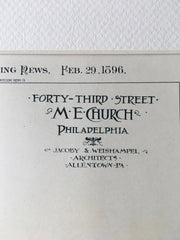 M E Church, 43rd Street, Philadelphia, PA, 1896, Hand Colored Original -