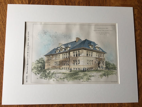 Crosby School, Arlington, MA, 1896, Gay & Proctor, 1896, Hand Colored Original -