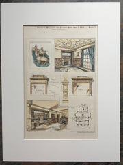 House for William Forbes, Interior Details, Roxbury, MA, 1884, Original Hand Colored