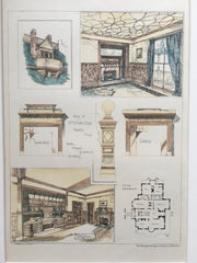 House for William Forbes, Interior Details, Roxbury, MA, 1884, Original Hand Colored