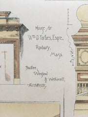 House for William Forbes, Interior Details, Roxbury, MA, 1884, Original Hand Colored