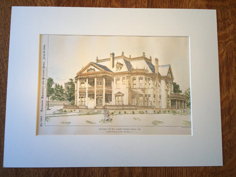 Residence for Mrs. Suzane Thomas, Muncie, IN, 1896, Original Hand Colored -