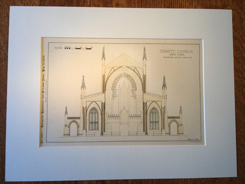 Trinity Church, Transverse Section, New York, NY, 1896, Original Hand Colored -