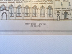 Trinity Church, Side Elevation, New York, NY, 1896, Original Hand Colored -