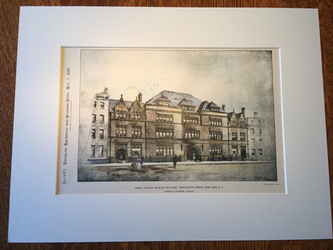 Grace Church Mission, 13th Street, New York, NY, 1896, Original Hand Colored -