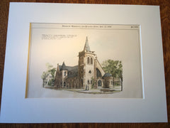 Trinity Memorial Church, Binghamton, NY, 1896, Original Hand Colored -