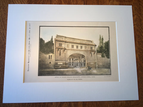 Hotel, Prince Roland Bonaparte, Paris, France, 1896, Original Hand Colored -