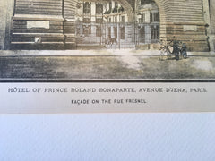 Hotel, Prince Roland Bonaparte, Paris, France, 1896, Original Hand Colored -