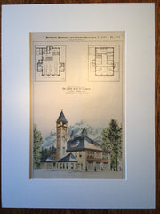 Fire Station, Cambridge, MA, 1893, James Murray, Original Hand Colored -