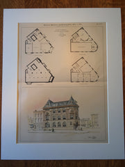 East Orange National Bank, New Jersey, 1896, R K Mosley, Original Hand Colored -