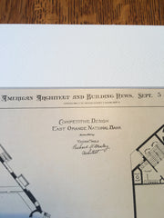 East Orange National Bank, New Jersey, 1896, R K Mosley, Original Hand Colored -