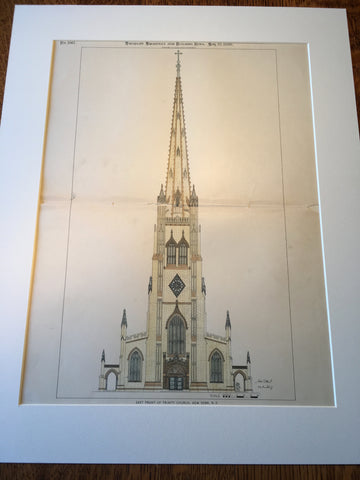 Trinity Church, East Front, New York, NY, 1896, Original Hand Colored -
