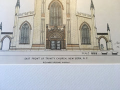 Trinity Church, East Front, New York, NY, 1896, Original Hand Colored -