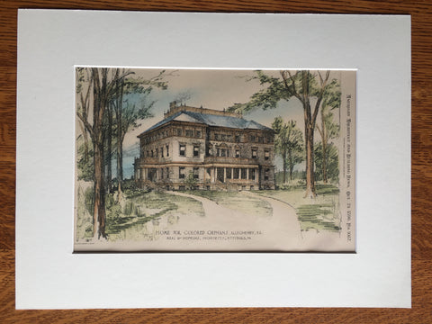 Home for Colored Orphans, Allegheny, PA, 1896, Original Hand Colored -