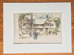 C S Roberts House, Brattle Street, Cambridge, MA, 1896, Original Hand Colored -