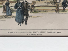 C S Roberts House, Brattle Street, Cambridge, MA, 1896, Original Hand Colored -