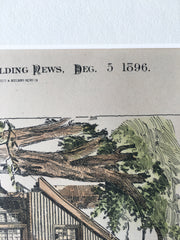 C S Roberts House, Brattle Street, Cambridge, MA, 1896, Original Hand Colored -