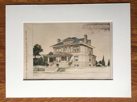 J S Flower House, Sherman Avenue, Denver, CO, 1896, Original Hand Colored -