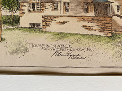 House & Stable, S Bethlehem, PA, 1892, Wilson Eyre Jr., Hand Colored, Original -