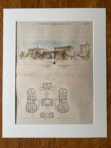 E Chester Park Hospital, Boston, MA, 1892, E Wheelwright, Hand Colored, Original -