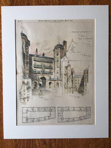 Dorm & Apartment, Eben D Jordan, Boston, MA, 1896, Original Hand Colored -