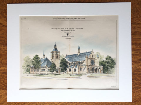 First M.E. Church, Germantown, PA, 1896, George T Pearson, Original Hand Colored -