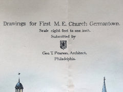 First M.E. Church, Germantown, PA, 1896, George T Pearson, Original Hand Colored -