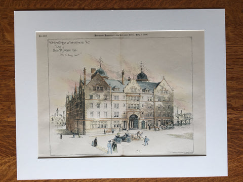 Dormitory & Apartment, Eben D Jordan, Boston, MA, 1896, Original Hand Colored -
