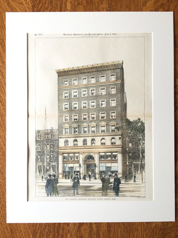 Warren Chambers, Boylston Street, Boston, MA, 1896, Original Hand Colored -