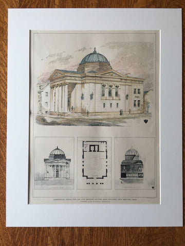 New Bedford Savings Bank, New Bedford, MA, 1896, Original Hand Colored -