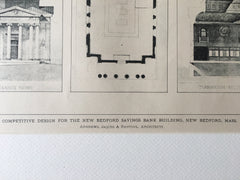 New Bedford Savings Bank, New Bedford, MA, 1896, Original Hand Colored -