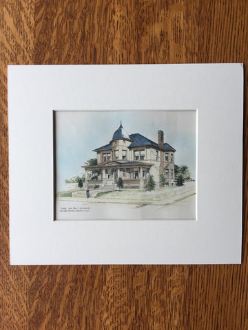 House Rev F E Smiley, Denver, CO, 1896, William Cowe, Hand Colored Original -