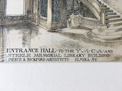 Entrance, YMCA, Steele Memorial Library, Elmira, NY, 1897, Hand Colored Original -